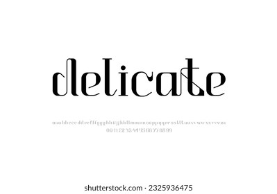 Elegant beautiful alphabet serif font, classic lettering perfect for logotypes, invitations, or design, set including two sets of differently lowercase letters and numbers, vector illustration 10EPS