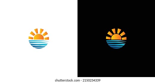 Elegant and beautiful beach scenery illustration logo 