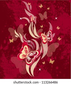Elegant beautiful butterflies on red background. Can be used for invitations, Valentine's Day decoration.