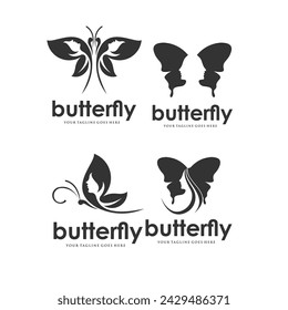 elegant beautiful butterfly logo set