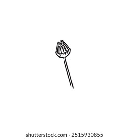 An elegant and beautiful daisy chrysanthemum bud flower in black isolated on white background. Hand drawn vector sketch illustration in doodle engraved vintage line art style. Coloring book, plant.