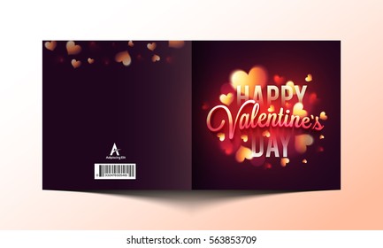 Elegant beautiful greeting card with glossy glowing Hearts for Happy Valentine's Day Celebration.