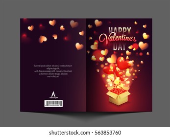 Elegant beautiful greeting card with glossy glowing Hearts for Happy Valentine's Day Celebration.