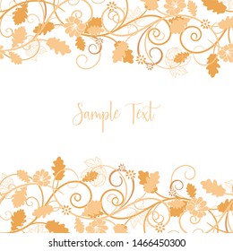 Elegant and beautiful horizontal seamless pattern with leaves, flowers and cute swirls. Autumn background. Great for fall themed banners, wallpapers, seasonal fashion prints, invitations - vector 