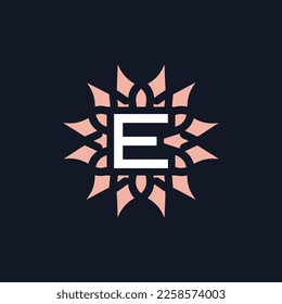 elegant and beautiful letter E flower blooming logo