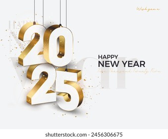 Elegant and beautiful New Year 2025 number design. Happy New Year 2025 design. Elegant New Year celebration design with a splash of celebratory ornaments.