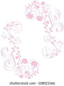 Elegant beautiful pink flowers frame isolated on white background
