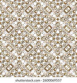 Elegant beautiful seamless pattern with intricate vintage swirling flowers, leaves. Vector ornamental arabesque ornaments in beige colors. Perfect for wallpapers, textiles, packaging, fabric, prints.