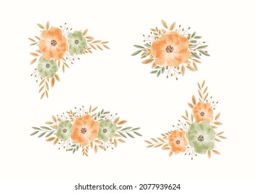 Elegant and beautiful watercolor bouquet floral border collection