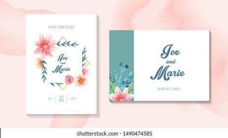 elegant and beautiful wedding card and invitation with watercolor flower