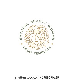 Elegant Beautiful Woman With Floral Leaf Hair For Natural Organic Beauty Shampoo Cosmetic Logo Design