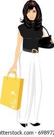 Elegant beautiful woman with handbag and package. Vector