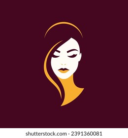 Elegant beautiful woman portrait with gentle hair minimal logo for beauty salon vector flat illustration. Romantic graceful alluring female face charm hairstyle icon for hairdresser brand coiffure