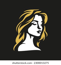 Elegant beautiful young woman portrait silhouette logo for facial cosmetic makeup artist vector flat illustration. Romantic female face shadow minimalist art symbol cosmetology hairstyle brand design