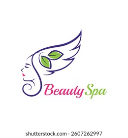 Elegant Beauty Logo Featuring Female Face with Leaves, Natural Spa, Beauty Parlor Skin Care Cosmetic Brand Logo Vector Illustration