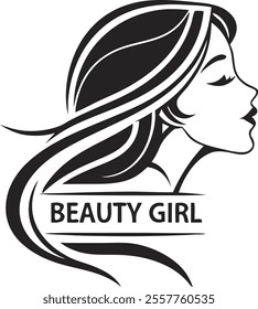 Elegant Beauty Logo Featuring Woman's Silhouette and Flowing Hair Design