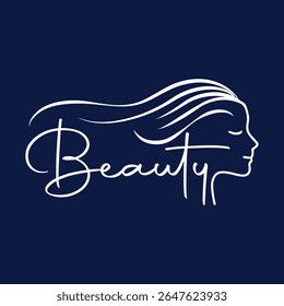 Logotipo de beleza elegante com um perfil de mulher e cabelo fluindo mostrando estilo e graça