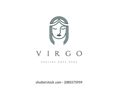 Elegant Beauty Queen Princess Virgo Woman Lady Girl Line Outline Logo Design Vector