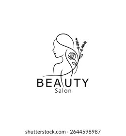 Elegant Beauty Salon Logo Design with Woman's Profile, Rose and Lavender Accents for a Sophisticated and Natural Aesthetic
