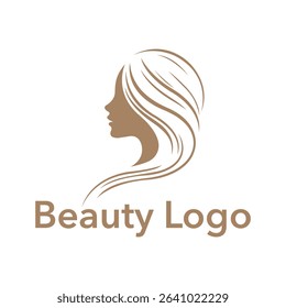Elegant Beauty Salon Logo  Woman Silhouette with Flowing Hair  Feminine Hair and Skincare Brand Design Vector.