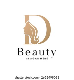 Elegant beauty salon logo with a woman's face silhouette and letter D