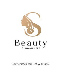 Elegant beauty salon logo with a woman's face silhouette and letter S