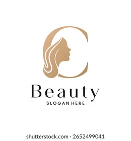 Elegant beauty salon logo with a woman's face silhouette in a C letter design