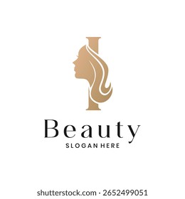 Elegant beauty salon logo with a woman's face silhouette and letter I