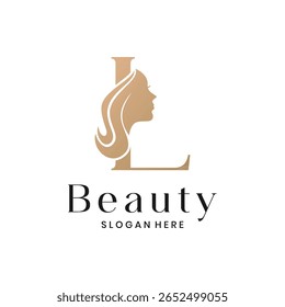 Elegant beauty salon logo with a woman's face silhouette and letter L