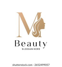 Elegant beauty salon logo with a woman's face silhouette and letter M