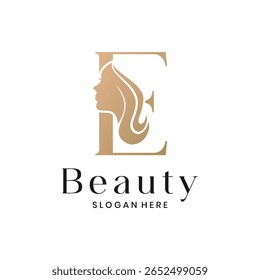 Elegant beauty salon logo with a woman's face silhouette and letter E