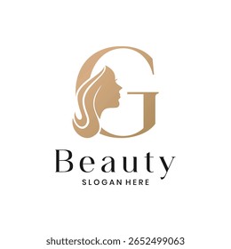 Elegant beauty salon logo with a woman's face silhouette and letter G