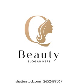 Elegant beauty salon logo with a woman's face silhouette and letter Q