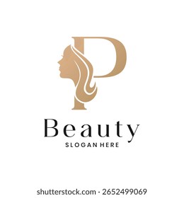 Elegant beauty salon logo with a woman's face silhouette and letter P