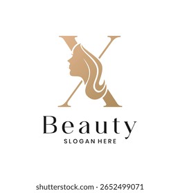 Elegant beauty salon logo with a woman's face silhouette and letter X
