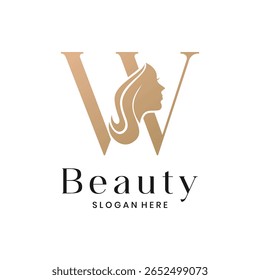 Elegant beauty salon logo with a woman's face silhouette and letter W