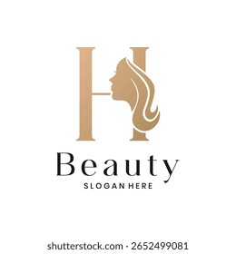 Elegant beauty salon logo with a woman's face silhouette and letter H