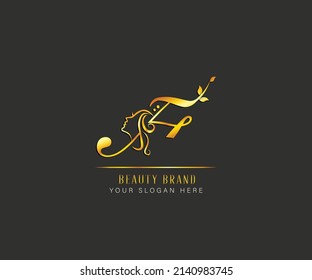 elegant beauty and spa treatment letter F logo. letter F luxury beauty face logo. logo template for beaauty spa and treatment