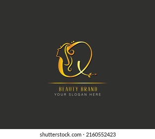 elegant beauty and spa treatment letter Q logo. letter Q luxury beauty face logo. logo template for beaauty spa and treatment