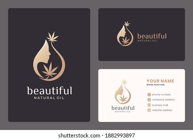 Elegant Beauty Woman Combination With Hemp Oil Logo Design With Business Card.