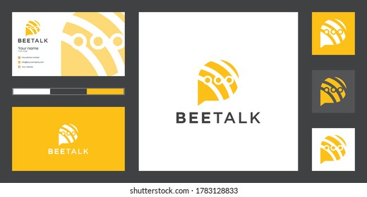 elegant bee talk. bee chat logo icon and business card. premium vector inspiration