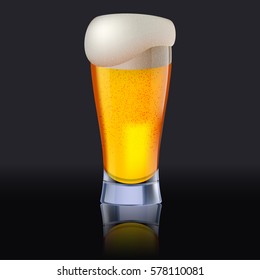 Elegant beer glass. Photo-realistic vector illustration on dark background. 