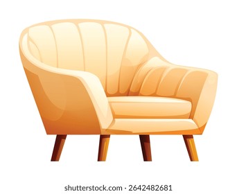 Elegant beige armchair with wooden legs, perfect for a refined living space. Vector cartoon illustration