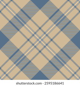 Elegant beige and blue plaid pattern.  A sophisticated textile design perfect for fashion, home decor, or website backgrounds.  The intersecting lines create a visual rhythm and subtle texture.