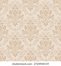 Elegante Vector de damasco beige sin fisuras con adorno floral clásico, patrón de damasco de lujo para el Fondo de pantalla, tela, marca, embalaje, invitaciones, Boda, decoración interior de lujo.