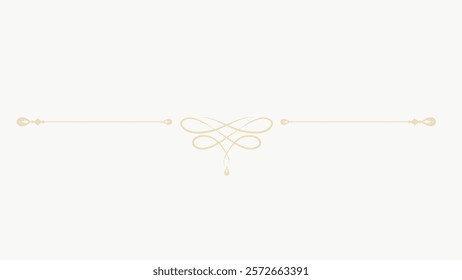 Elegant beige decorative divider with ornate swirls and lines. Beige divider with intricate swirls. Decorative beige swirls for elegant design. Beige and ornate. Vintage illustration on white, vector.