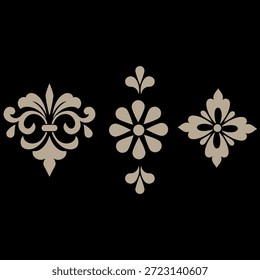 Elegante Beige Flor-De-Lis Patrón Decorativo Sobre Fondo Negro Para Proyectos De Diseño