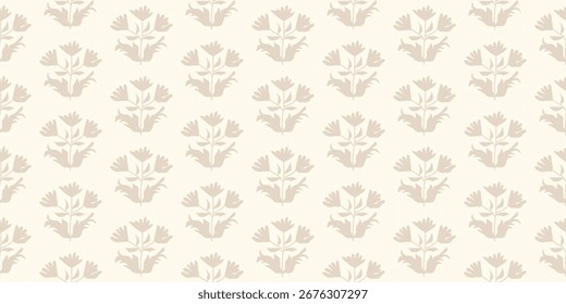 Elegant Beige Floral Seamless Pattern with Neutral Botanical Elements for Vintage Fabric, Wallpaper, and Digital Paper
