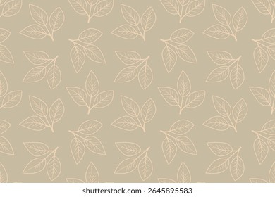 Elegant beige leaf pattern on a muted green background.  Perfect for textile design, wallpaper, or website backgrounds.  Subtle yet sophisticated, this image evokes tranquility and natural beauty.