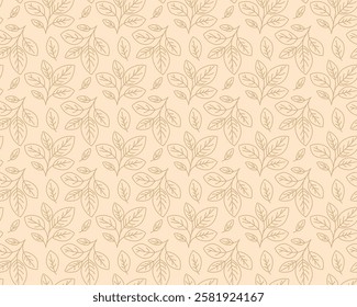 Elegant beige leaf pattern.  Subtle line art design ideal for website backgrounds, stationery, or textile prints.  Creates a calm, sophisticated aesthetic.
